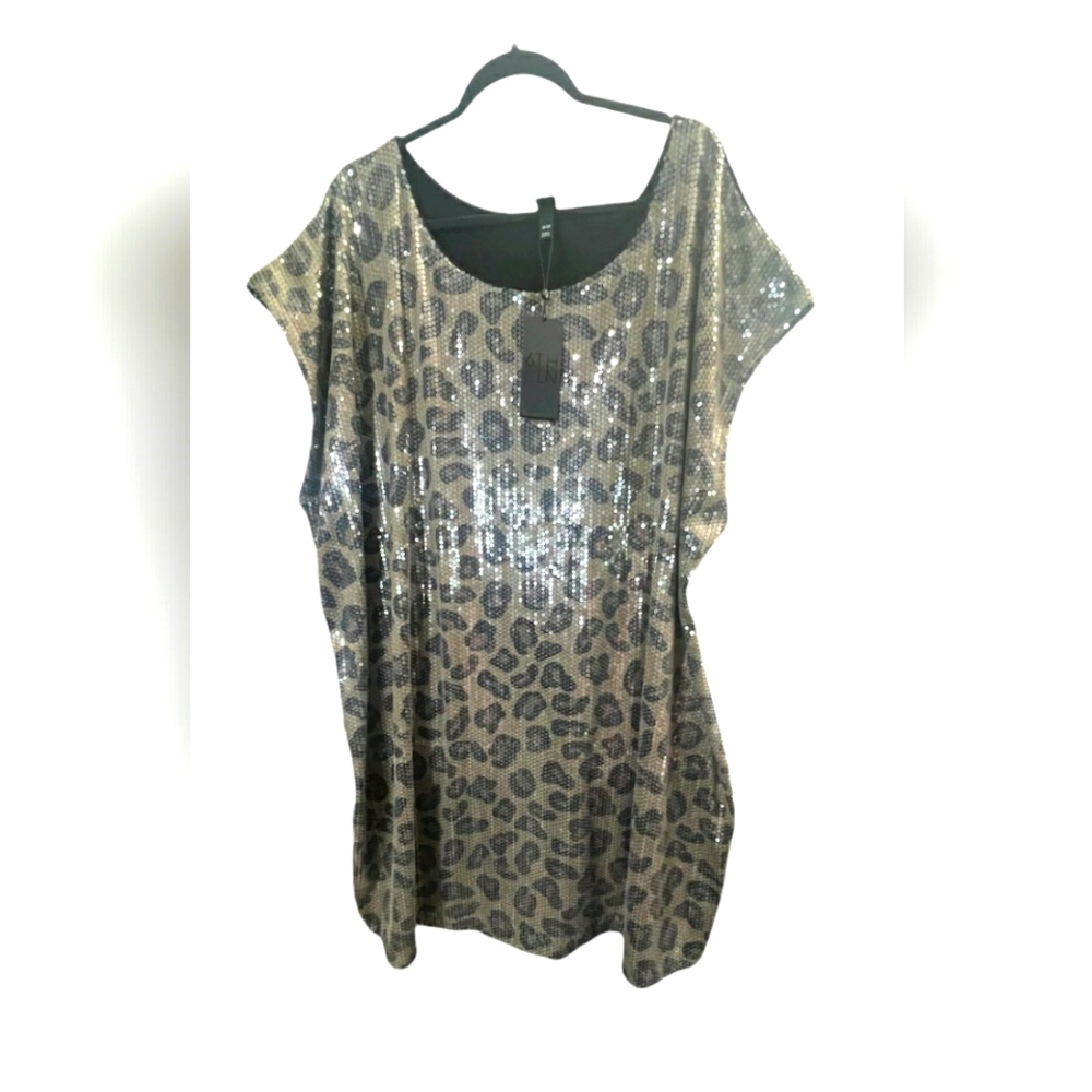 6TH & LN Leopard Print Sequined Mini Dress - Picture 4 of 8
